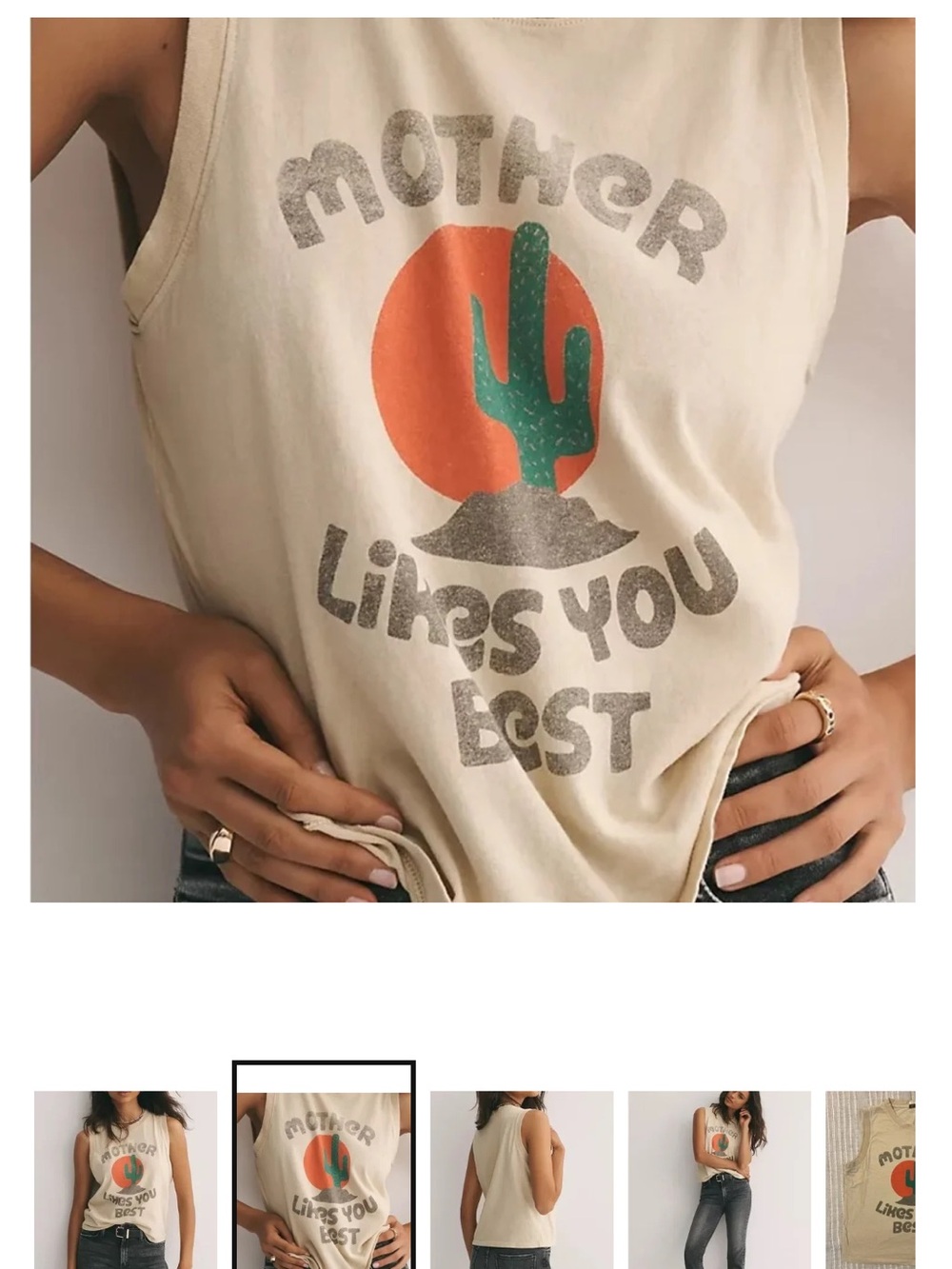 NWT MOTHER Cream Graphic Tank Top - 'Mother Likes You Best' size S